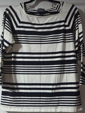 Chaps Classic Women's Black & White Striped Long Sleeve Top